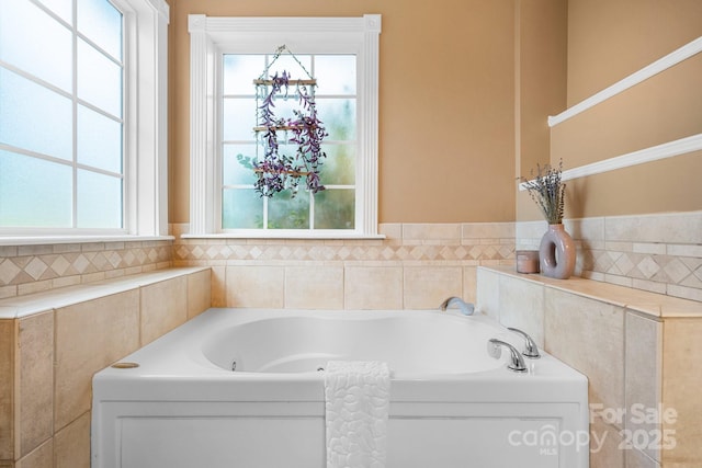 bathroom featuring a wealth of natural light and a bathtub