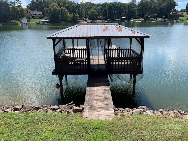 view of dock with a water view