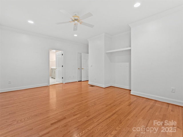 85 Tall Poplar Smt, Hendersonville, NC 28739 - spare room featuring crown molding, ceiling fan, light wood-style flooring, and recessed lighting