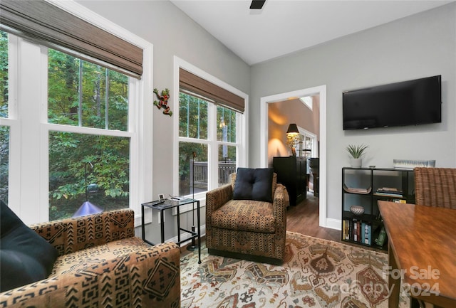 living room with hardwood / wood-style flooring