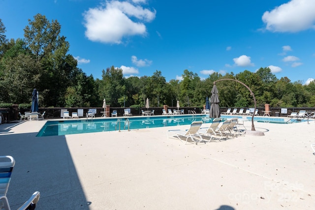 view of swimming pool featuring a patio