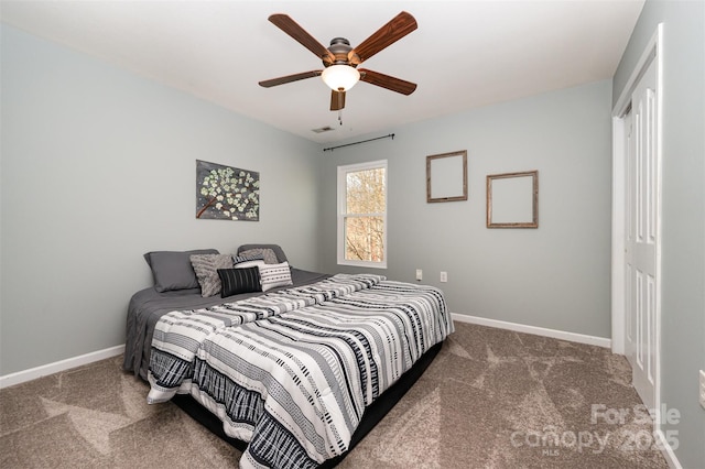 bedroom featuring carpet flooring and ceiling fan