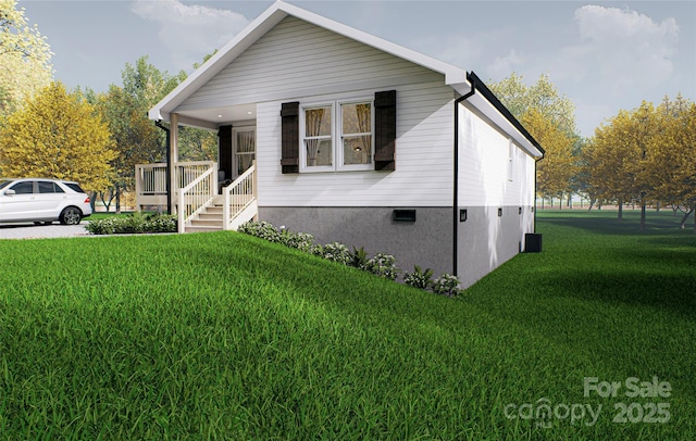 view of front of home with a front yard and a porch