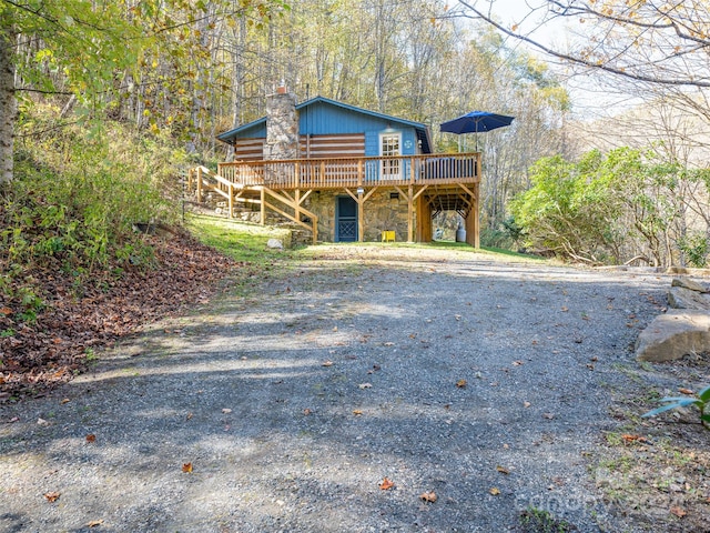 view of front of home with a deck