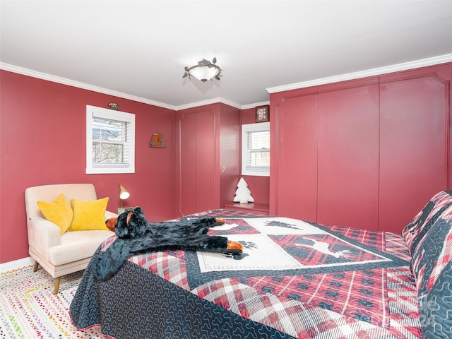 bedroom with ornamental molding