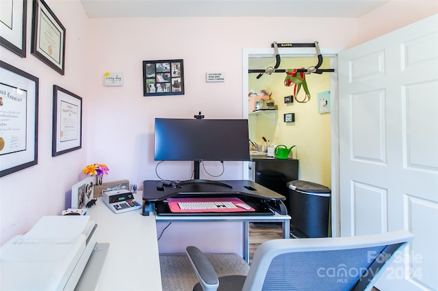 view of carpeted office space