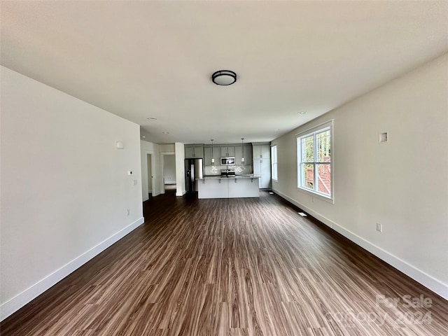 unfurnished living room featuring dark hardwood / wood-style floors