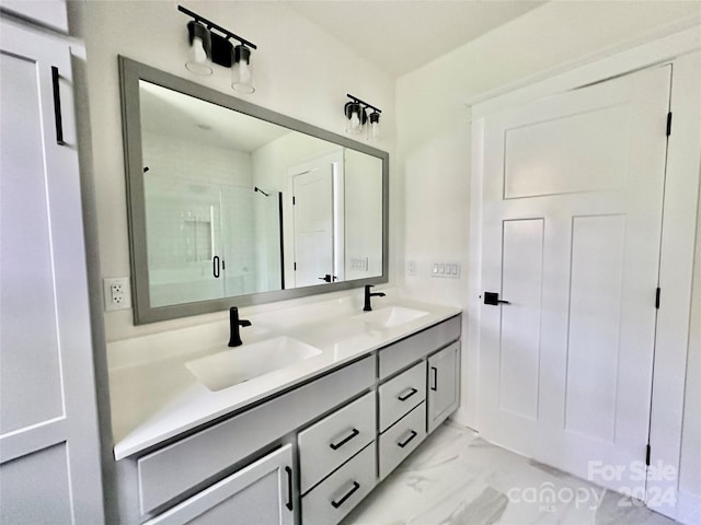 bathroom with vanity and walk in shower