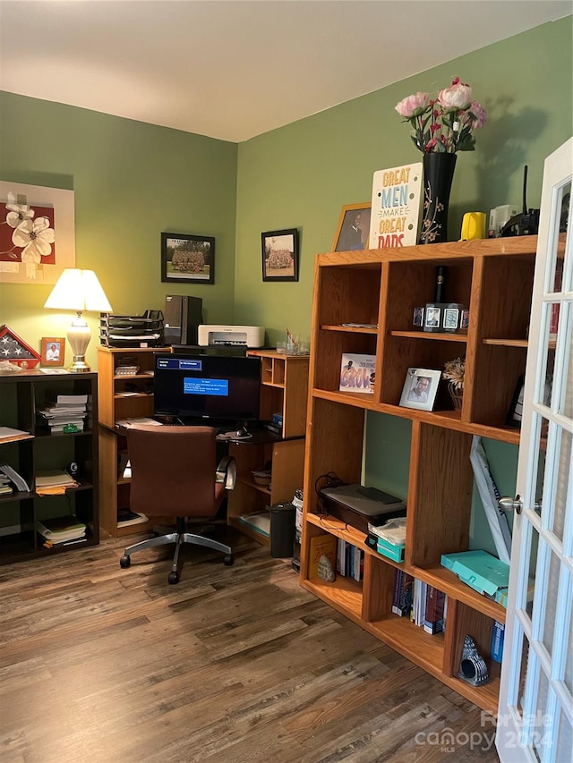 home office featuring wood-type flooring