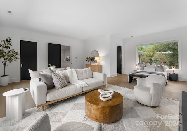 living room with light wood-type flooring