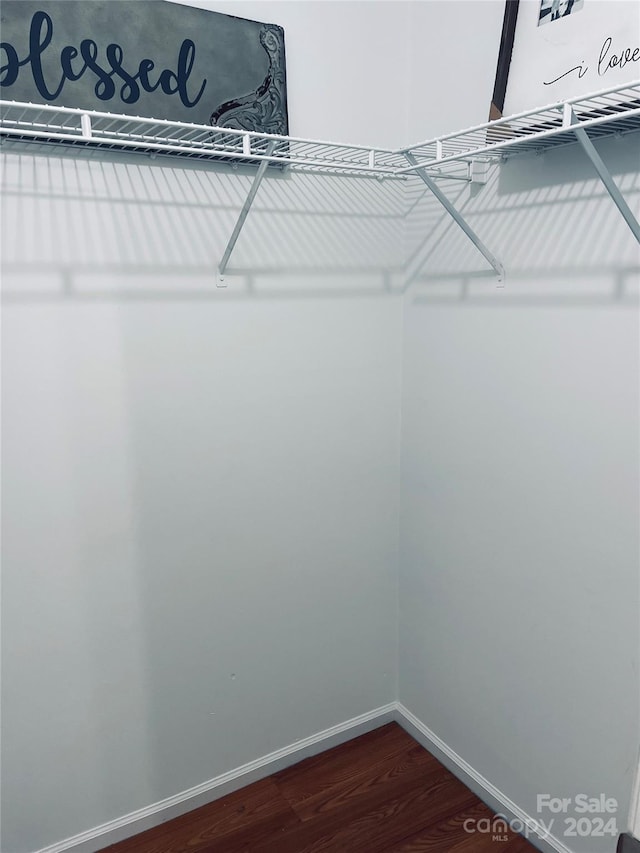 walk in closet featuring dark wood-type flooring