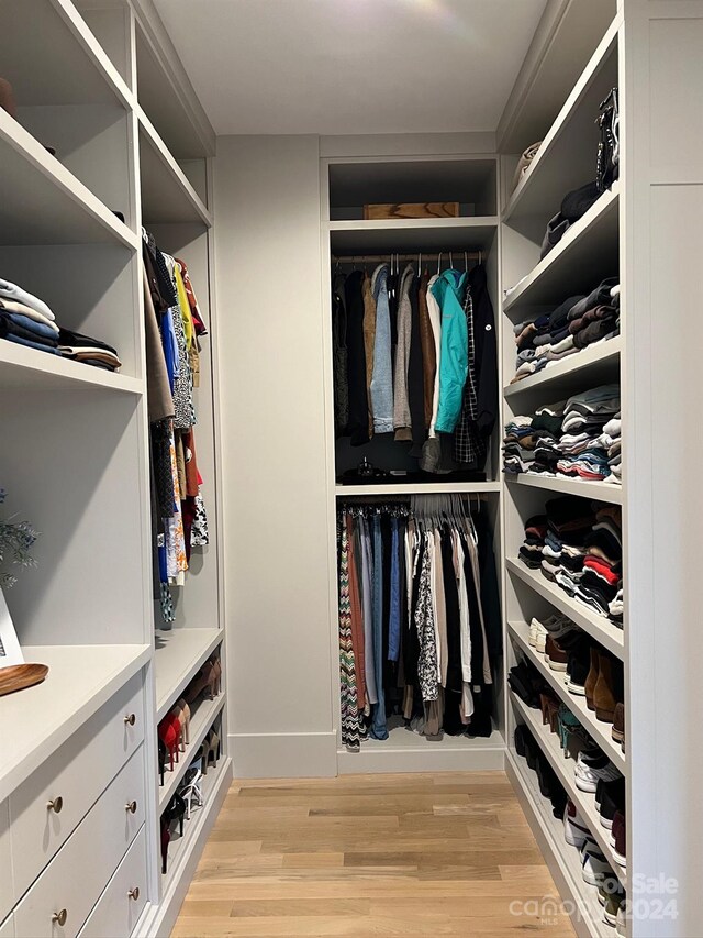 spacious closet featuring light hardwood / wood-style floors