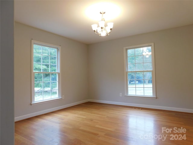 unfurnished room featuring a wealth of natural light and light hardwood / wood-style floors