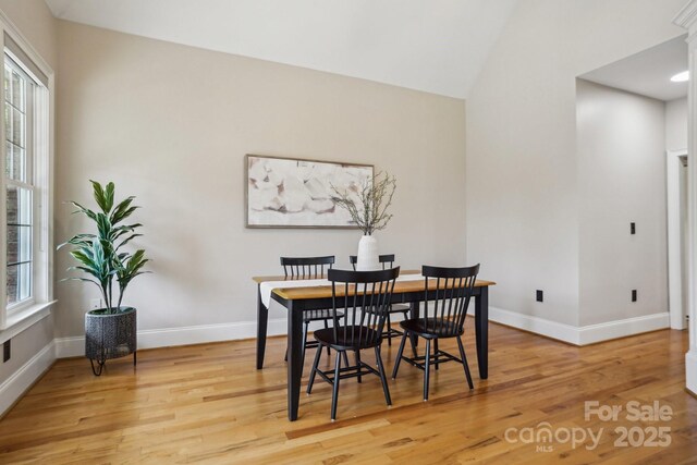 dining room with light wood finished floors, baseboards, and plenty of natural light