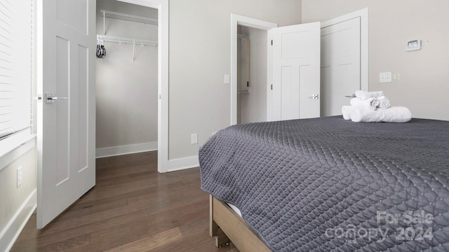 bedroom featuring a closet and dark hardwood / wood-style floors