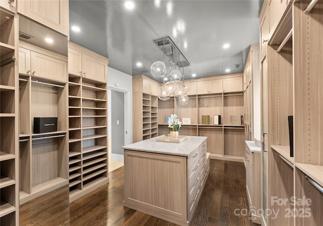 walk in closet featuring dark wood-type flooring