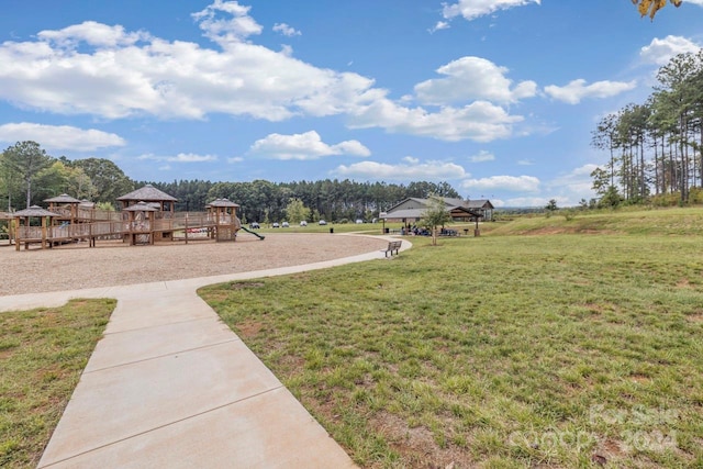 view of yard featuring a playground and a gazebo