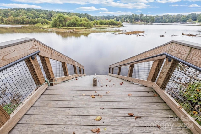 view of dock with a water view