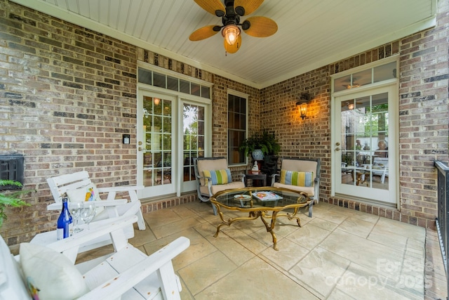 view of patio / terrace featuring ceiling fan and central air condition unit