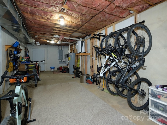 basement with electric panel and gas water heater