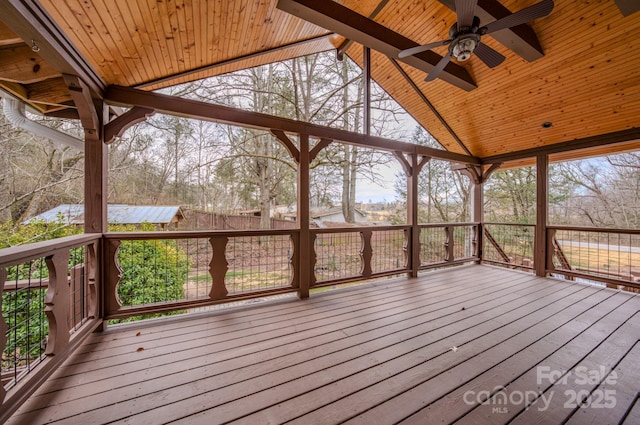 wooden terrace with ceiling fan