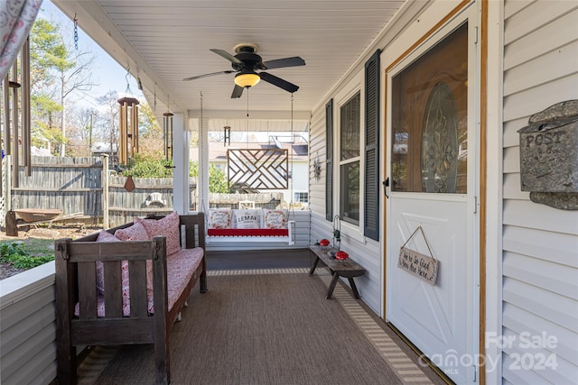 view of patio / terrace featuring a porch and ceiling fan