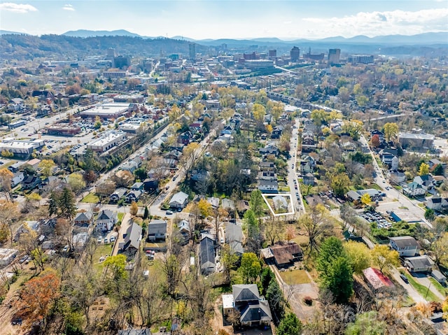 birds eye view of property featuring a mountain view