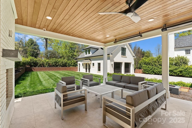 view of patio featuring ceiling fan and an outdoor hangout area