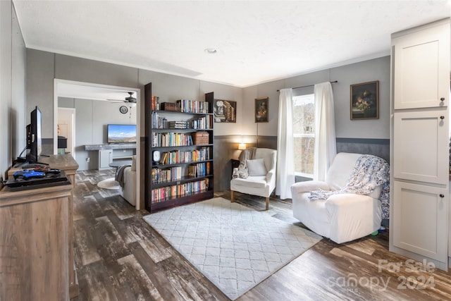 living area with dark hardwood / wood-style flooring