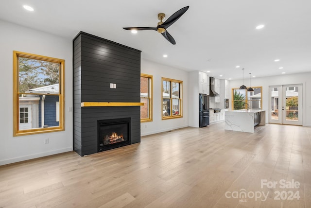 unfurnished living room with a healthy amount of sunlight and light wood-type flooring