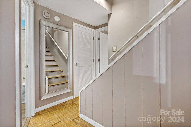 stairs with parquet flooring