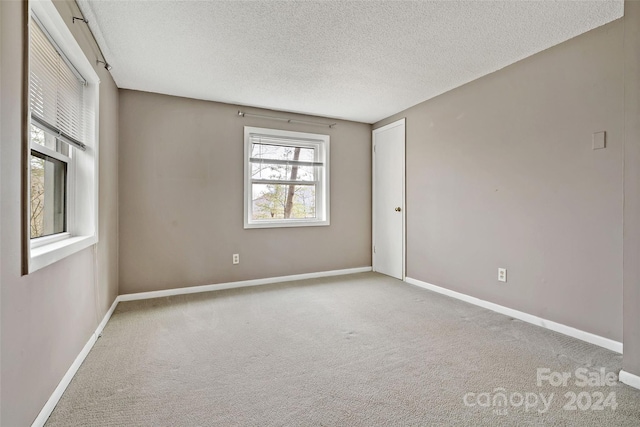 carpeted spare room with a textured ceiling