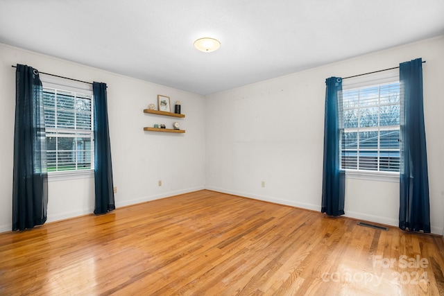 spare room featuring a wealth of natural light and light wood-type flooring