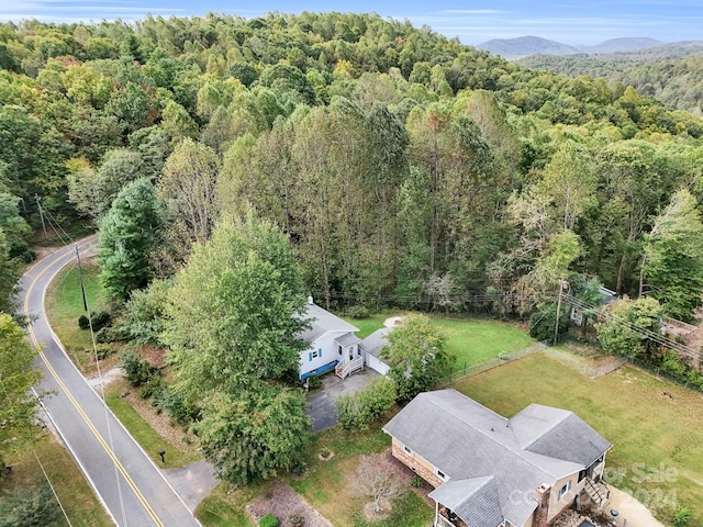 drone / aerial view featuring a mountain view