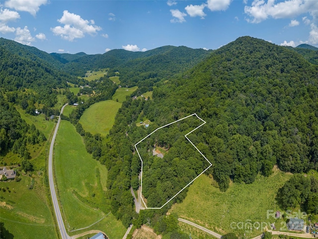 drone / aerial view featuring a mountain view