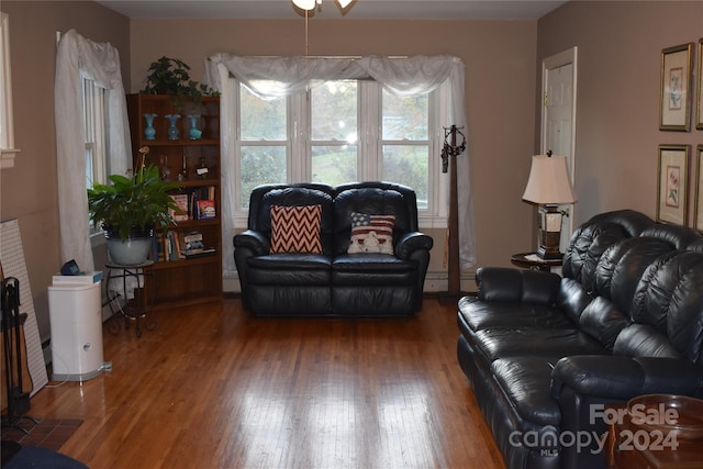 living room with hardwood / wood-style floors