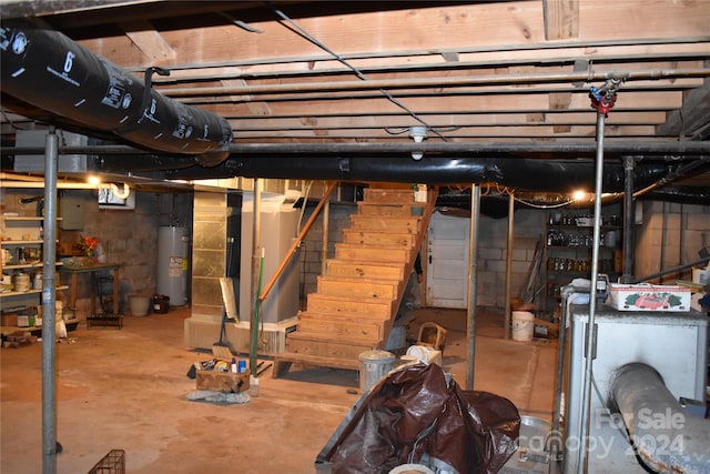 basement featuring gas water heater