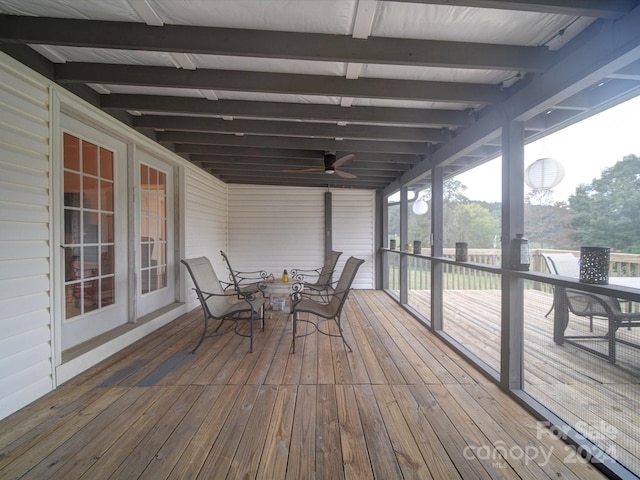 wooden terrace with ceiling fan