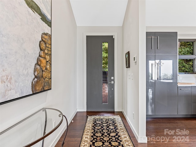 219 Old Toll Rd, Asheville, NC 28804 - entryway featuring baseboards, wood finished floors, and vaulted ceiling