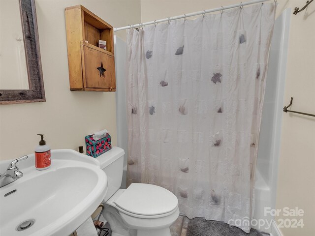 445 Equestrian Dr, Waynesville, NC 28786 - bathroom with a sink, toilet, and shower / bathtub combination with curtain