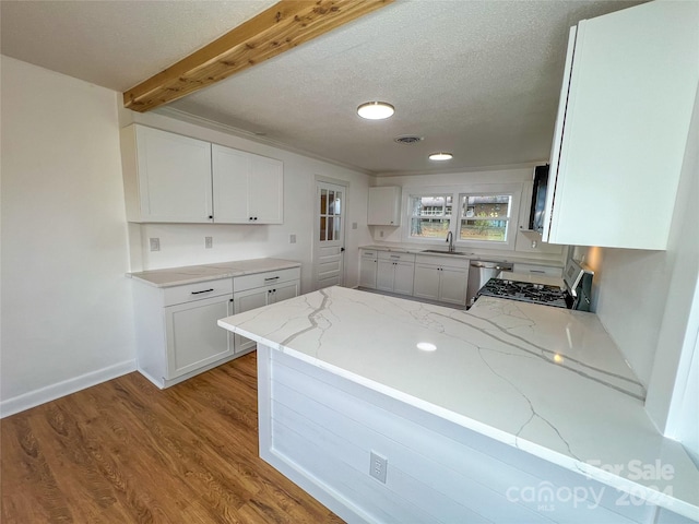 kitchen with white cabinetry, kitchen peninsula, and appliances with stainless steel finishes