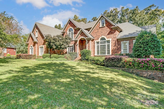 view of front of home featuring a front lawn