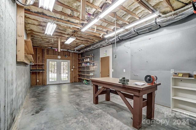 basement featuring french doors