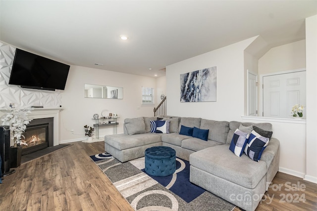 living room with hardwood / wood-style floors