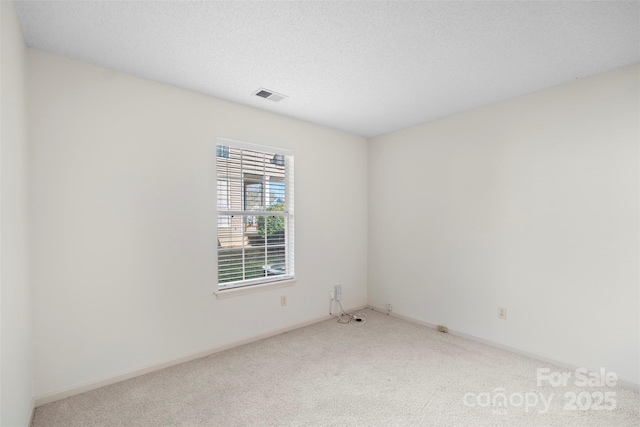 unfurnished room with carpet and a textured ceiling