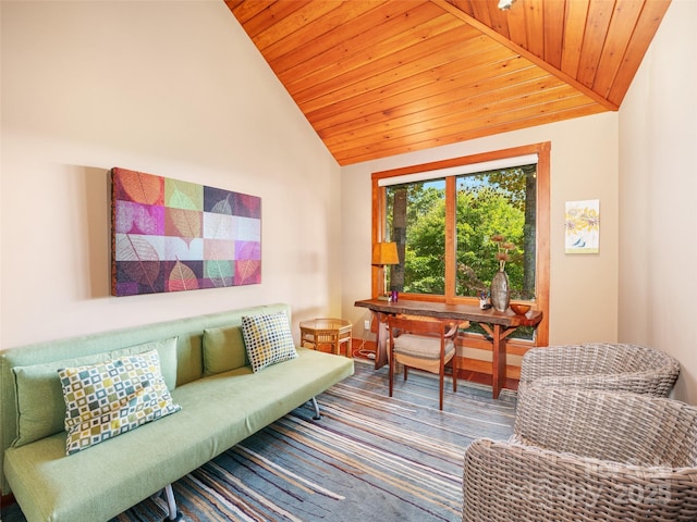 393 Deer Trail Dr, Burnsville, NC 28714 - living area featuring wood ceiling, vaulted ceiling, and wood finished floors