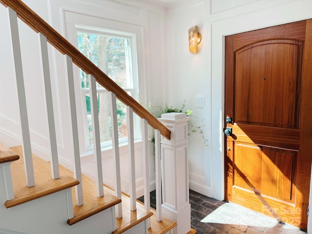 22 Kenilwood Pl, Asheville, NC 28803 - foyer entrance with stairway and stone finish flooring