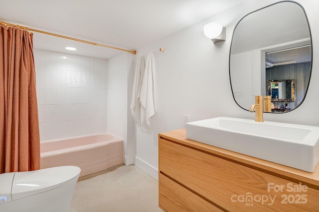 22 Kenilwood Pl, Asheville, NC 28803 - bathroom with vanity, toilet, shower / bath combo, recessed lighting, and baseboards