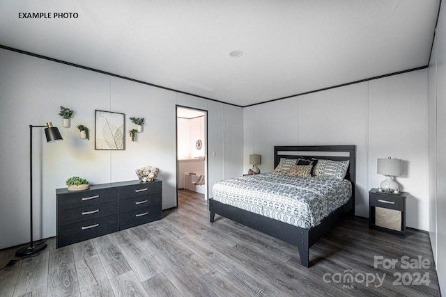 bedroom featuring wood-type flooring and ensuite bathroom