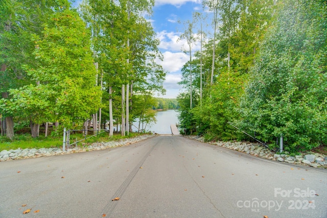 view of road with a water view